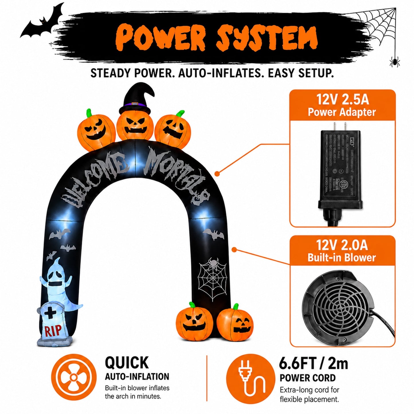 BEEPRINCESS 10FT Halloween Inflatable Arch for Outdoor Decor, LED Lighted Scary Archway with Ghost & Pumpkin, Blow Up Yard Decoration for Haunted Party Graveyard