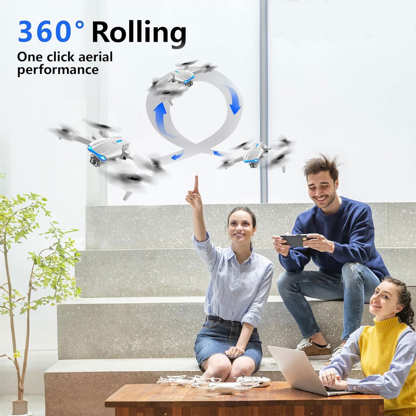 BEEPRINCESS Drone with 4K HD Dual Camera for Adults Kids, RC Quadcopter with 2 Modular 1800mAh Batteries for 30 Mins Long Flight (Gray)