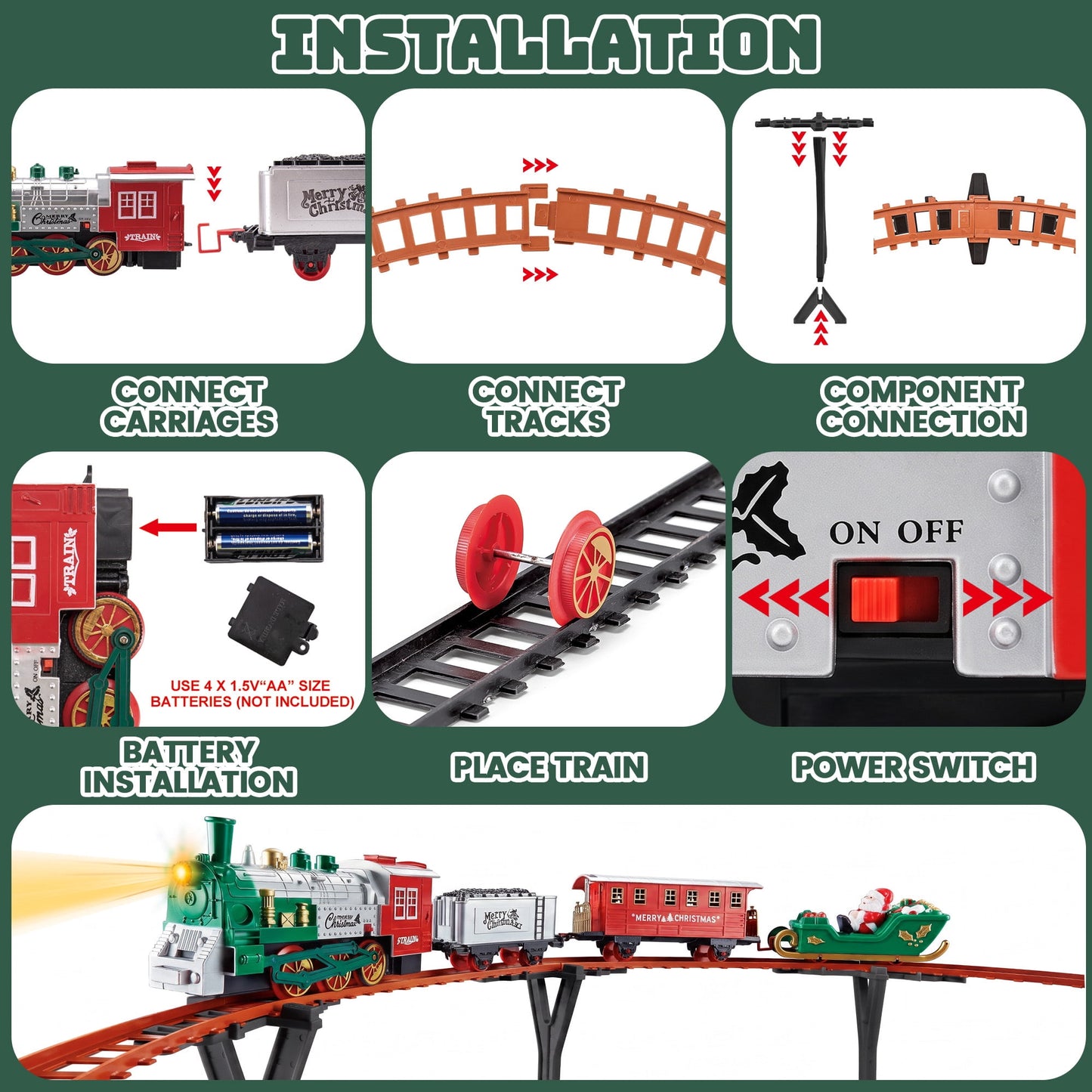BEEPRINCESS Christmas Tree Train Set, Electric Elevated Around-Tree Train with Steam, Lights & Sounds, Christmas Gift for Kids Ages 3+