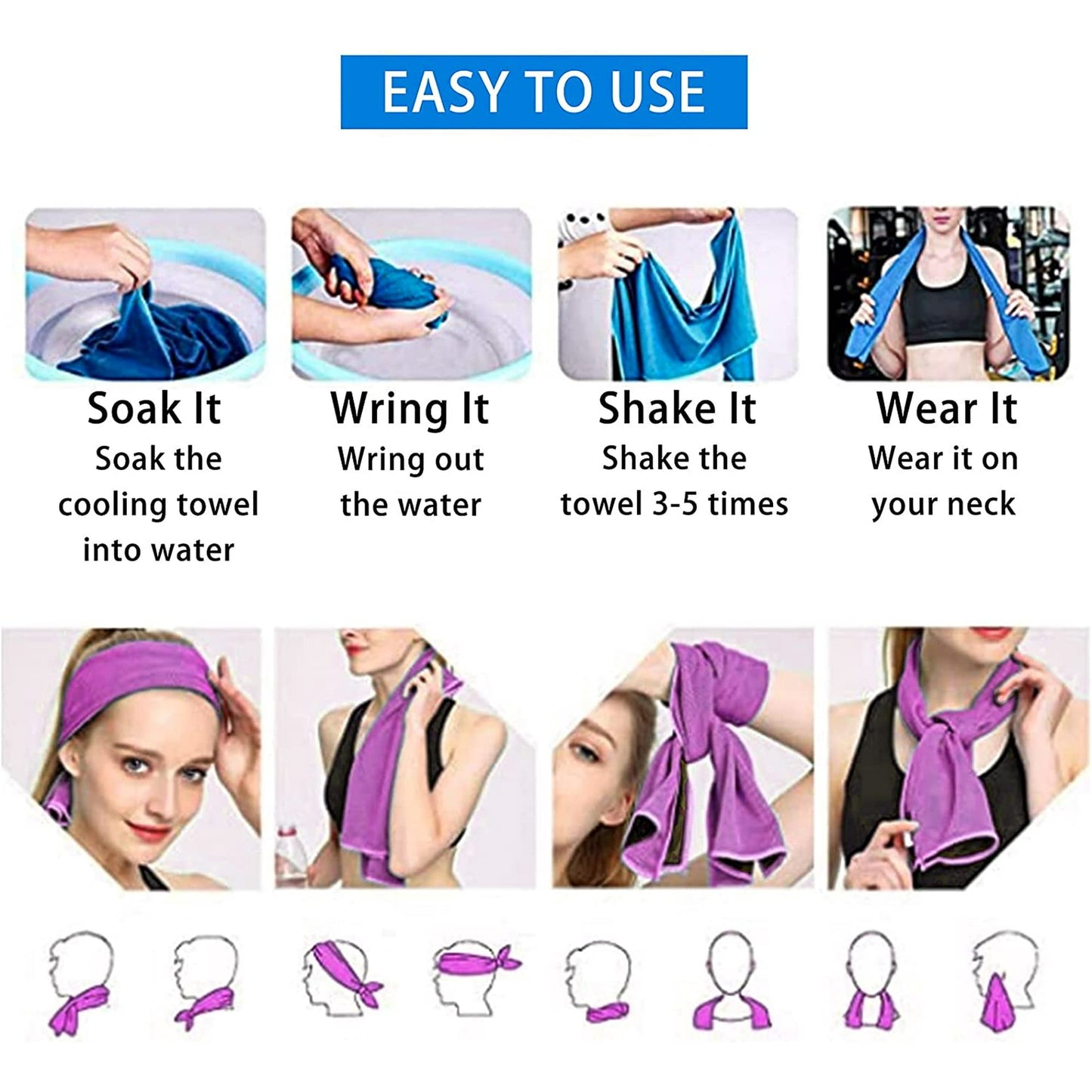 BEEPRINCESS 10pcs Cooling Towel Ice Towel Cooling Towels for Neck and Face Microfiber Cooling Towel for Gym, Travel, Yoga, Camping, Running, Outdoor Sport (10 Colors)