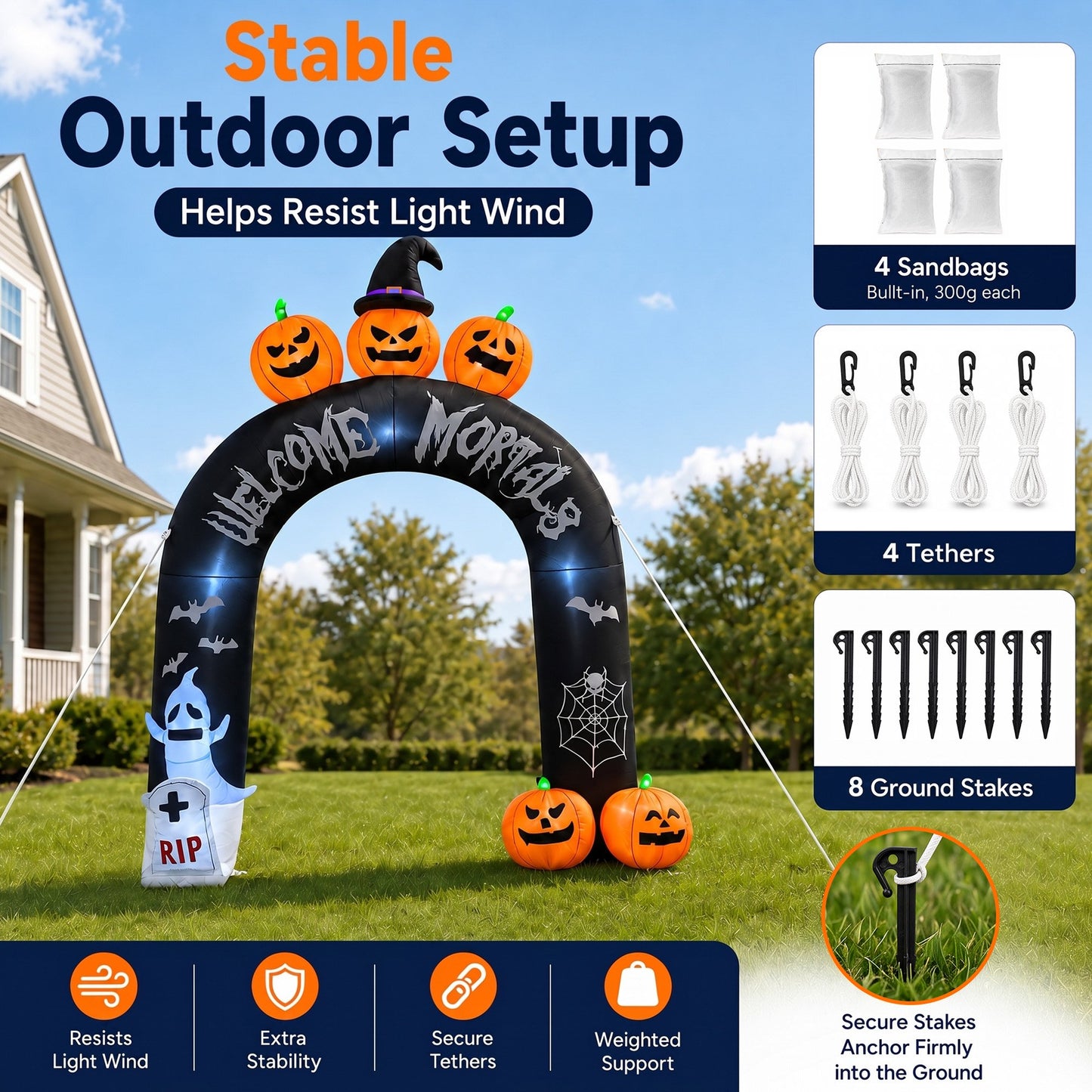 BEEPRINCESS 10FT Halloween Inflatable Arch for Outdoor Decor, LED Lighted Scary Archway with Ghost & Pumpkin, Blow Up Yard Decoration for Haunted Party Graveyard