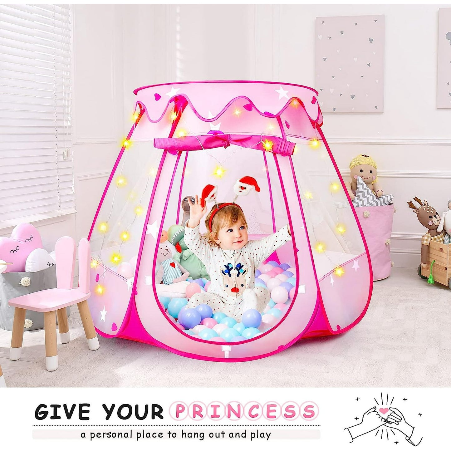 BEEPRINCESS Princess Playhouse Tent for Toddlers and Girls, Indoor & Outdoor Pop Up Play Tent for Kids, Foldable Ball Pit with Carrying Bag, Kids Playhouse Play Tent for 1 2 3 Years Old Birthday Gift