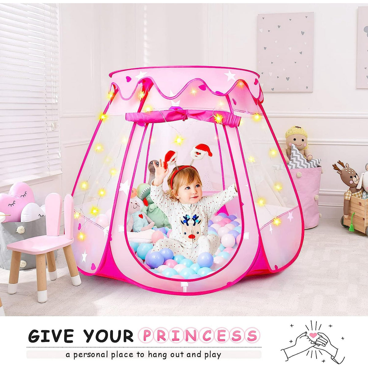 BEEPRINCESS Princess Playhouse Tent for Toddlers and Girls, Indoor & Outdoor Pop Up Play Tent for Kids, Foldable Ball Pit with Carrying Bag, Kids Playhouse Play Tent for 1 2 3 Years Old Birthday Gift