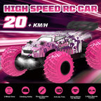 BEEPRINCESS Remote Control Car, 1:18 Scale All Terrain RC Cars, 2WD 20Km/h with Colorful LED Light and 2 Rechargeable Batteries, RC Monster Truck Off-road Racing Car Toys for Kids and Boys, Pink