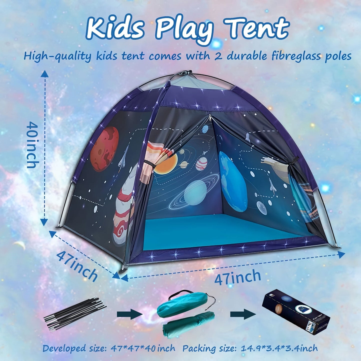 BEEPRINCESS Portable Unisex Kids Space World Play Tents, Blue