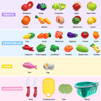 BeePrincess 30pcs Cutting Play Food Set Toy for Kids Kitchen, Pretend Food Toy for Toddlers Age 1-3, BPA-Free Cutting Play Fake Food/Vegetable/Fruits Play Kitchen Toys Accessories with Storage Basket