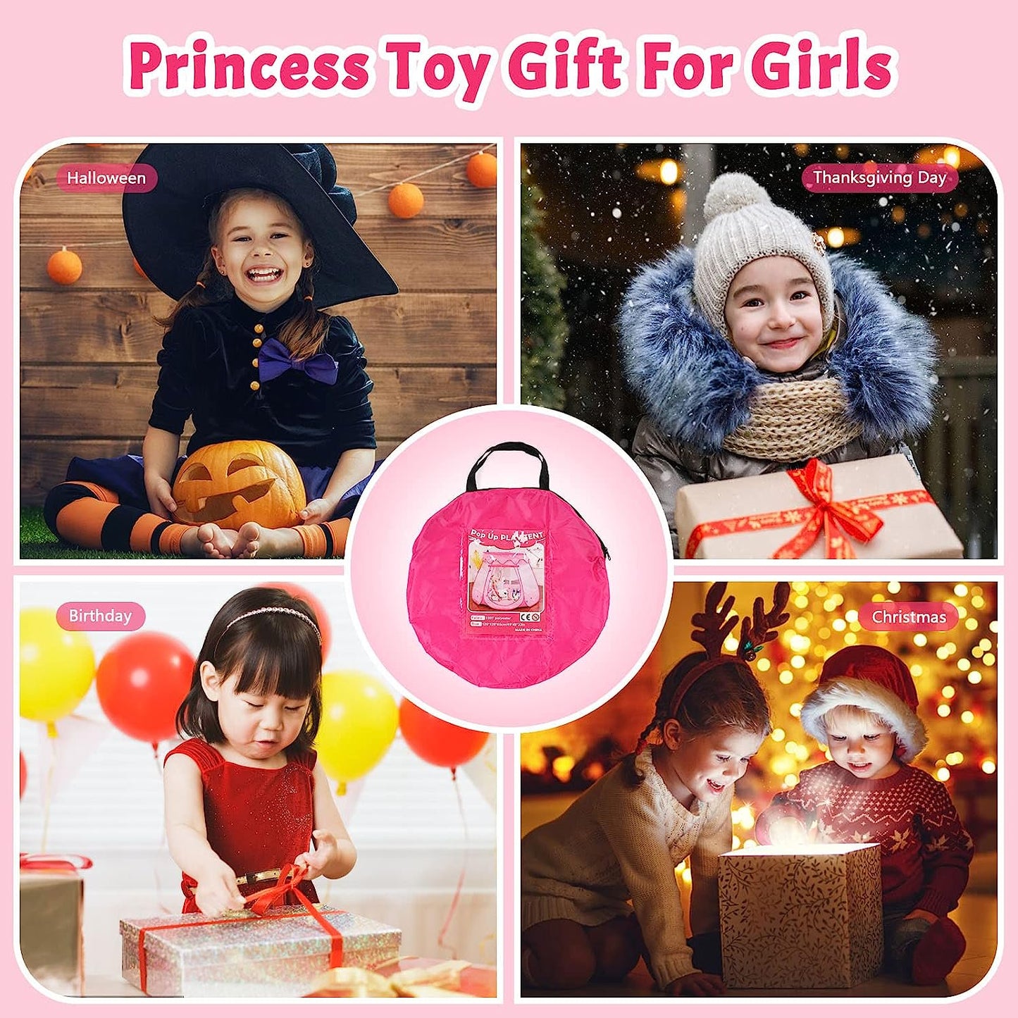 BEEPRINCESS Princess Playhouse Tent for Toddlers and Girls, Indoor & Outdoor Pop Up Play Tent for Kids, Foldable Ball Pit with Carrying Bag, Kids Playhouse Play Tent for 1 2 3 Years Old Birthday Gift